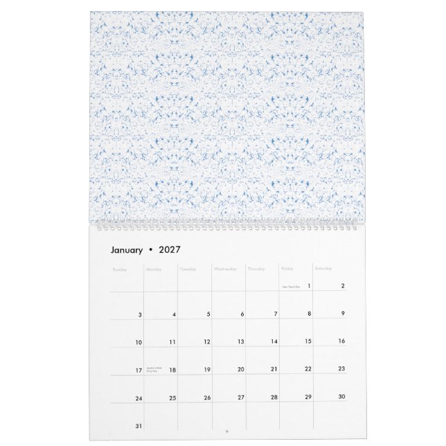 Delicate, light-blue patterned design repeating on calendar (Jan 2027)