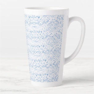 Delicate, light-blue patterned design repeating on latte mug