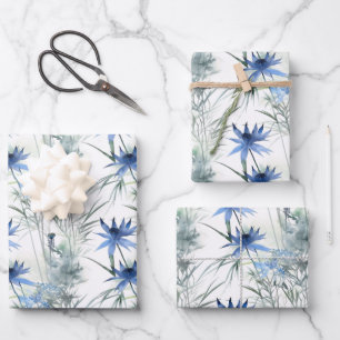 Delicate Light Blue Zen Floral Pattern Wrapping Paper Sheet