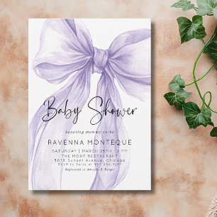 Delicate Lilac Bow Clean Personalised Baby Shower  Invitation