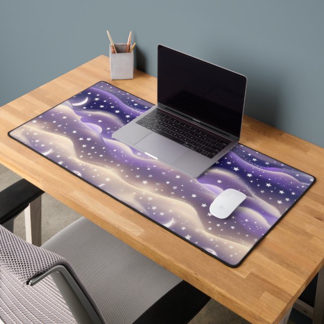 Delicate Lilac Cream Celestial Moon Desk Mat (Office 2)