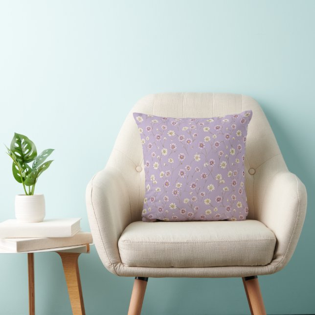 Delicate Lilac Daisy Cream Floral Pattern Cushion (Chair)