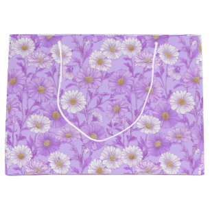 Delicate Lilac Daisy Cream Floral Pattern Large Gift Bag