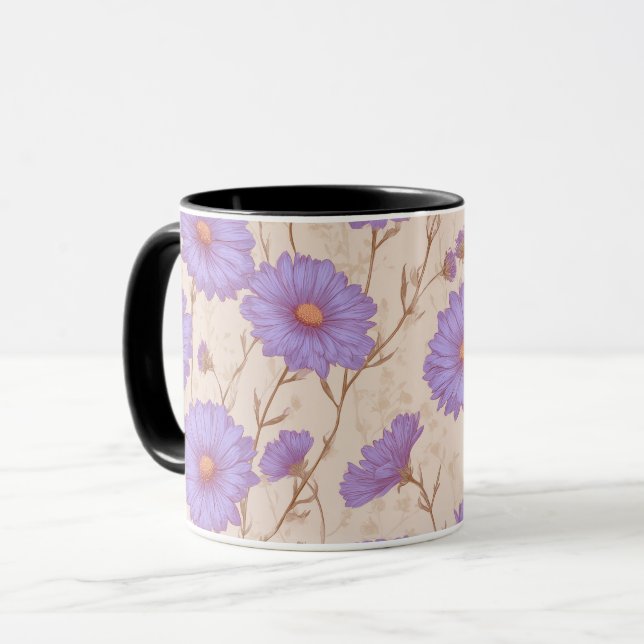 Delicate Lilac Daisy Cream Floral Pattern Mug (Front Left)