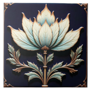 Delicate Lotus from the Deep Blue Pond Ceramic Tile