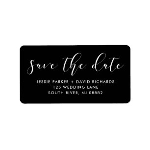 Delicate Love   Calligraphy on Black Save the Date Label