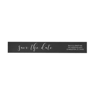 Delicate Love   Calligraphy Save the Date on Black Wrap Around Label
