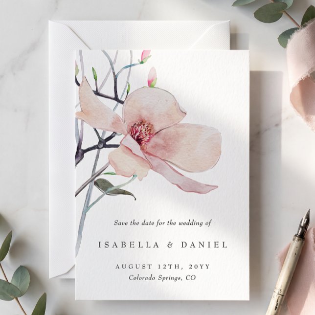 Delicate Magnolia Wedding Save the Date Invitation (Creator Uploaded)