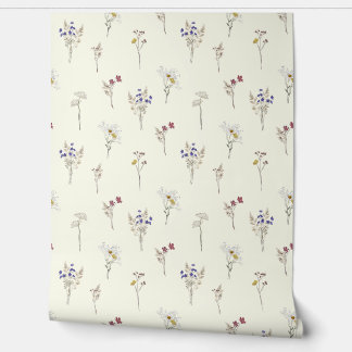 Delicate Meadow Wildflowers on Ivory White Wallpaper