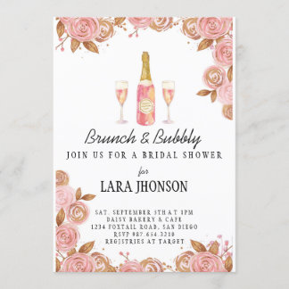 Delicate Midsummer Floral Brunch & Bubbly Bridal Invitation
