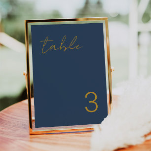 Delicate Minimal Navy Blue Gold Table Number Cards