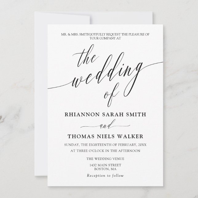 Delicate Minimalist Calligraphy Wedding Invitation (Front)
