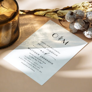 Delicate Minimalist Floral Wedding   Black & White Invitation