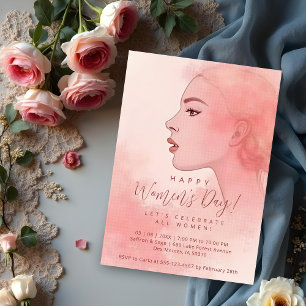 Delicate Minimalist Woman Pink Happy Women's Day Invitation