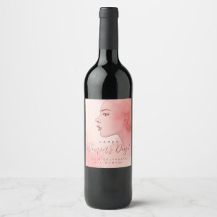 Delicate Minimalist Woman Pink Happy Women's Day Wine Label