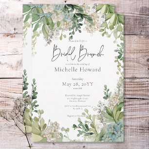 Delicate Modern Baby's Breath Green Bridal Brunch Invitation