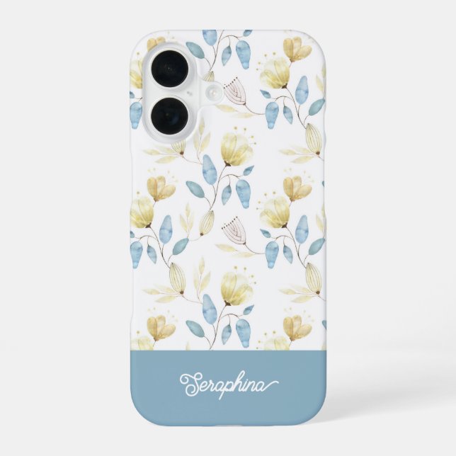 Delicate Modern Floral Pattern With Your Name iPhone 16 Case (Back)