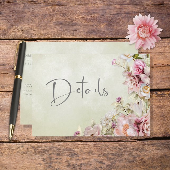 Delicate Modern Pink Blush Rose Lily Green Details Enclosure Card (Creator Uploaded)