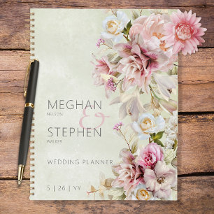 Delicate Modern Pink Blush Rose Lily Green Wedding Planner