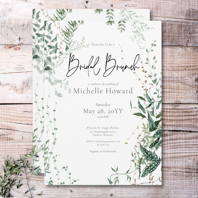 Delicate Modern Tropical Rainforest Bridal Brunch Invitation (Delicate Modern Tropical Rainforest Bridal Brunch Invitation)