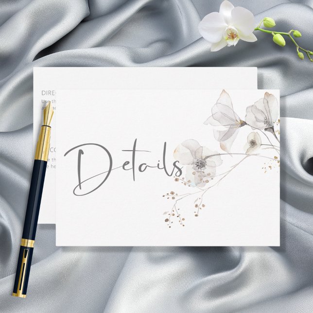 Delicate Modern White Grey & Gold Floral Details Enclosure Card (Creator Uploaded)