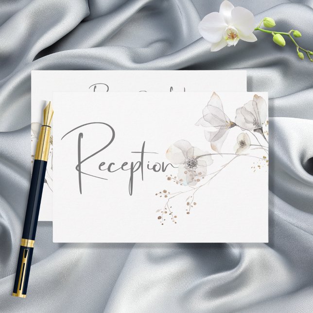Delicate Modern White Grey & Gold Floral Reception Enclosure Card (Creator Uploaded)