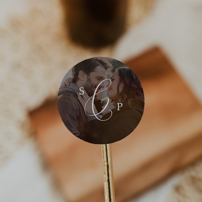 Delicate Monogram Dark Photo Wedding Envelope Seal (Creator Uploaded)