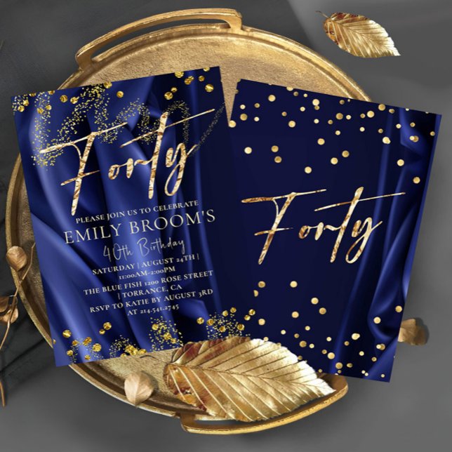 Delicate Navy 40th Forty Birthday Invitation (Creator Uploaded)