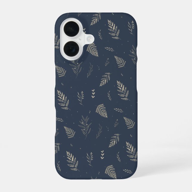 Delicate Neutral Botanical Leaves Pattern iPhone 16 Case (Back)