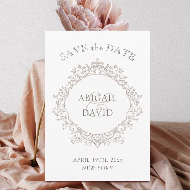 Delicate Neutral Crest Wedding Save The Date (Creator Uploaded)