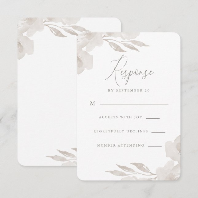 Delicate Neutral Floral and Foliage Wedding Rsvp (Front/Back)