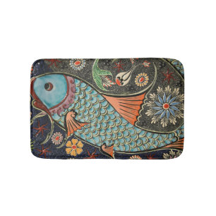 Delicate Ocean Mosaic Coastal Koi Fish Bath Mat