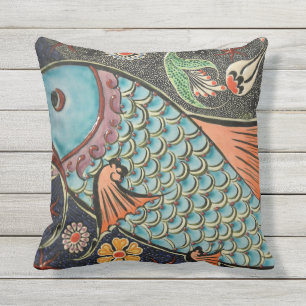 Delicate Ocean Mosaic Coastal Koi Fish Cushion