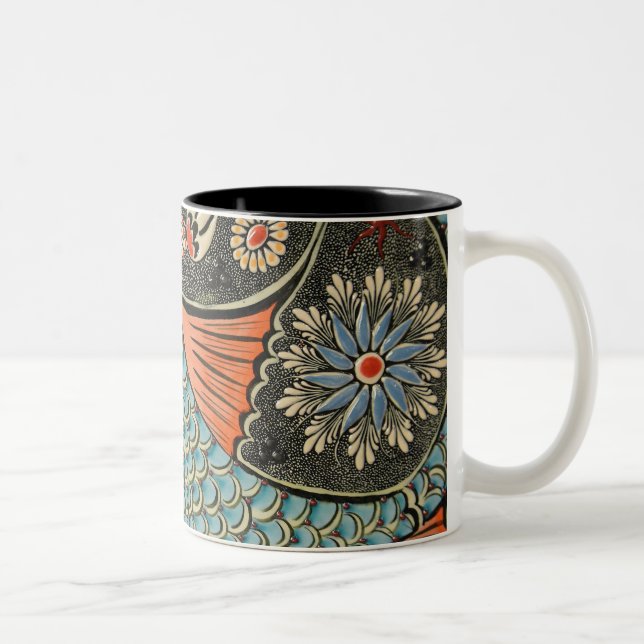 Delicate Ocean Mosaic Coastal Koi Fish Two-Tone Coffee Mug (Right)
