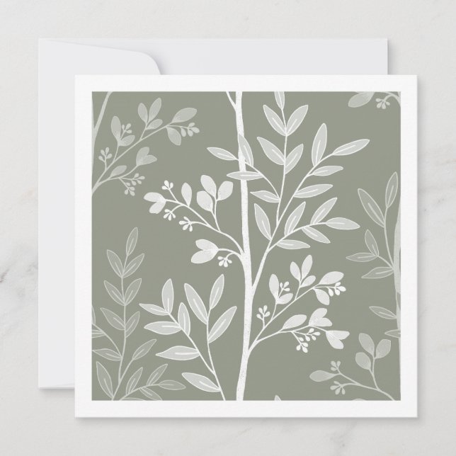 Delicate Olive Green Floral Stripe Art Card (Front)
