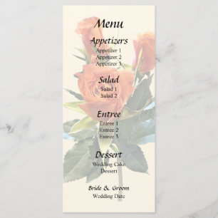 Delicate Orange Rosebuds Wedding Menu