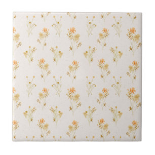 Delicate Orange Tones Floral Custom Background Ceramic Tile