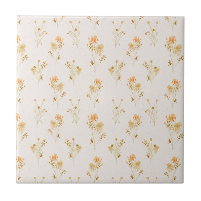 Delicate Orange Tones Floral Custom Background Ceramic Tile (Front)