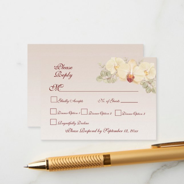 Delicate Orchid Flower RSVP Enclosure Card (Front/Back In Situ)