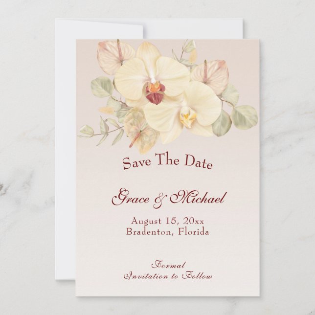 Delicate Orchid Flower Wedding Save The Date (Front)