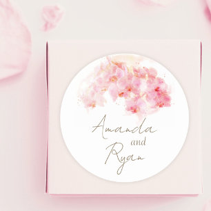 Delicate Orchid Watercolor Flower Floral Wedding  Classic Round Sticker