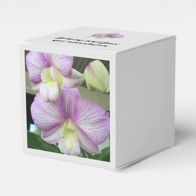 Delicate Orchids on Personalised Favour boxes (Front Side)