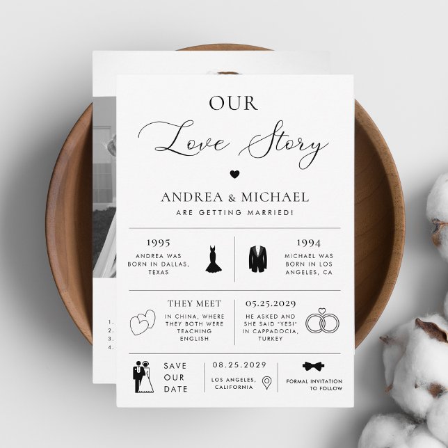 Delicate Our Love Story Infographic Photo Wedding Invitation (Creator Uploaded)