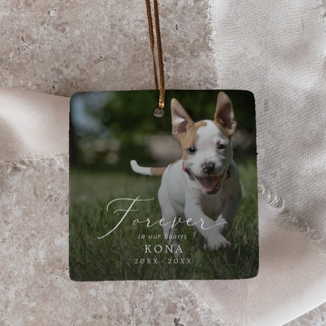 Delicate Overlay Photo Pet Dog Memorial Holiday Ceramic Ornament (Creator Uploaded)