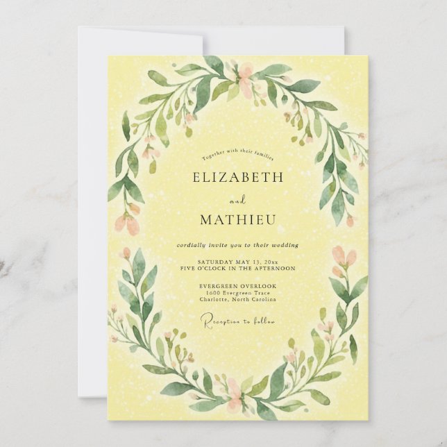 Delicate Pale Yellow Leafy Wedding Invitation (Front)