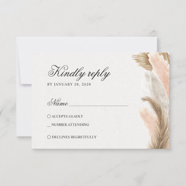 Delicate pampas grass dried flowers RSVP card (Front)