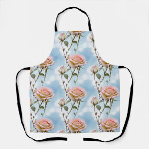 Delicate Pastel Coloured Roses On A Gradient Sky Apron