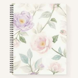 Delicate Pastel Floral Pattern with Roses and Dais Notebook