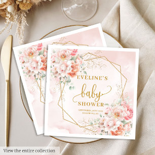 Delicate pastel pink floral baby shower cocktail  napkin