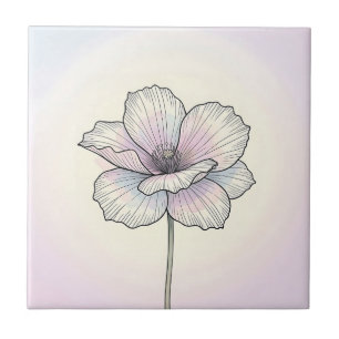 Delicate Pastel Poppy Flower Ceramic Tile